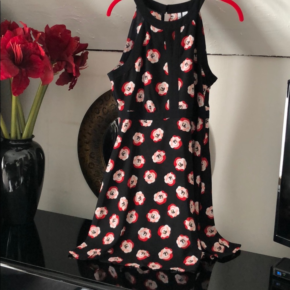 Elle Black Sundress with Red and White Floral Print